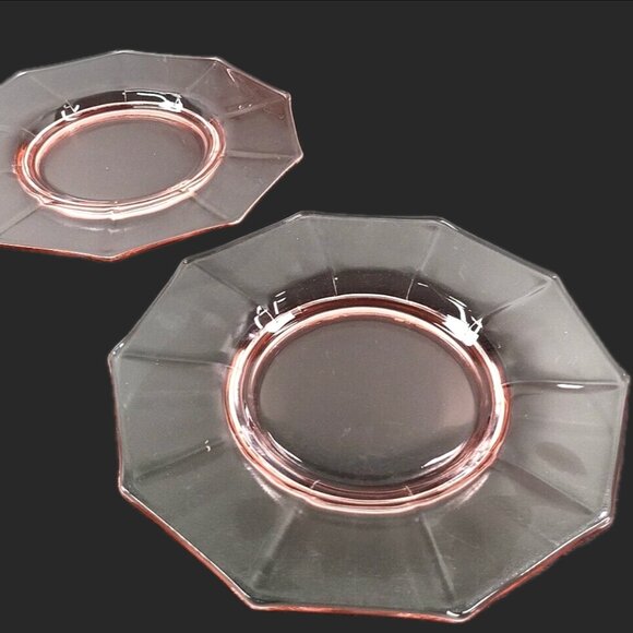 Cambridge Octagonal Pink Depression Glass Dessert Plates Set of 2 - Picture 3 of 5